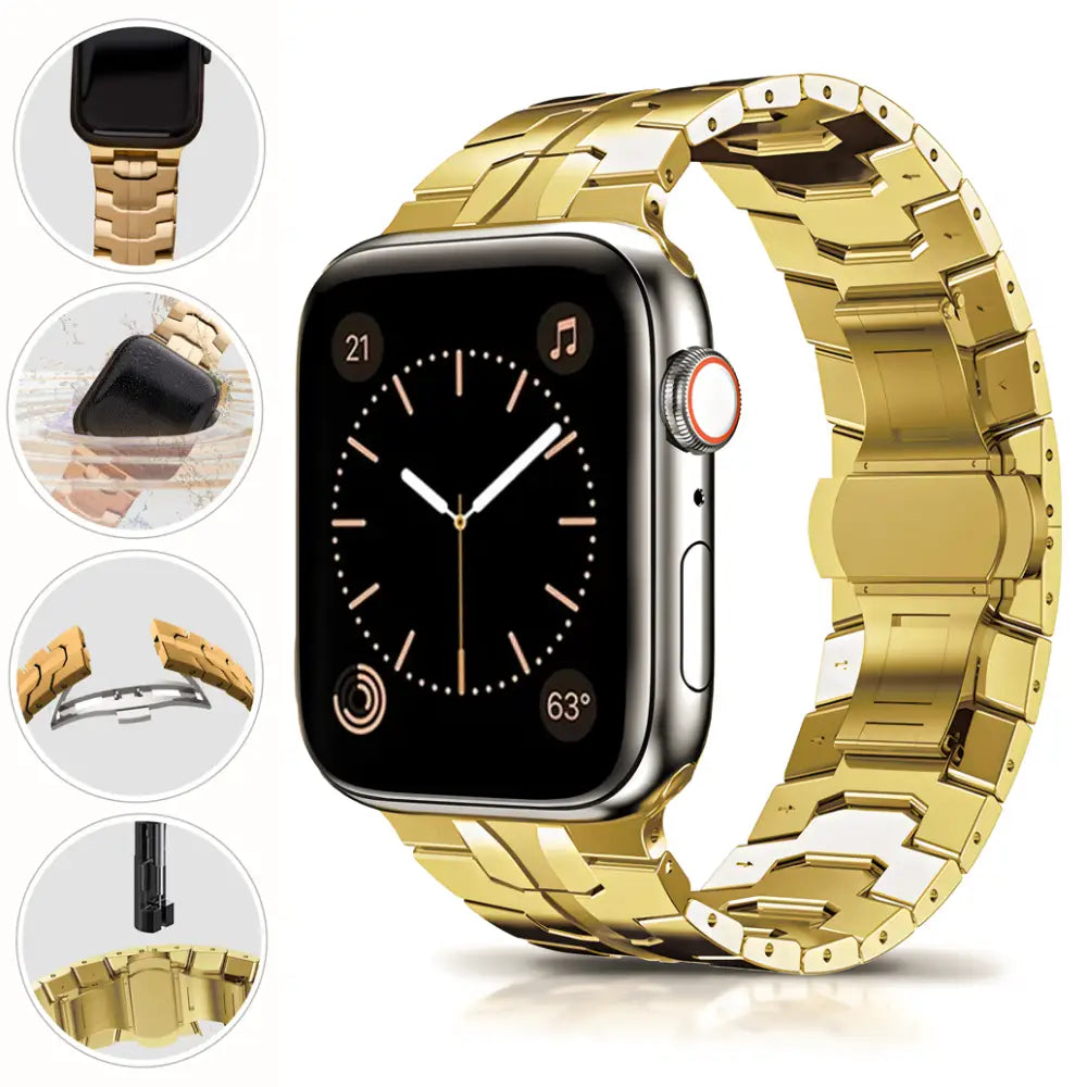 Edelstahlarmband für Apple Watch Gold Höchste Qualität Verstellbar Langlebig und stilvoll - Watchoop - Hergestellt in Europa - Schneller