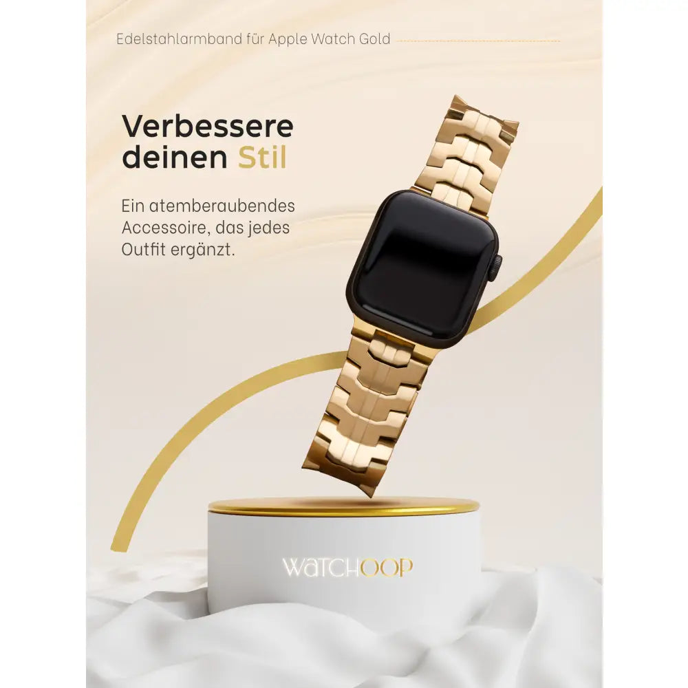 Edelstahlarmband für Apple Watch Gold Höchste Qualität Verstellbar Langlebig und stilvoll - Watchoop - Hergestellt in Europa - Schneller