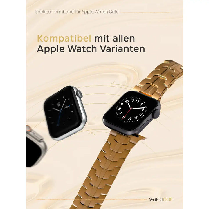 Edelstahlarmband für Apple Watch Gold Höchste Qualität Verstellbar Langlebig und stilvoll - Watchoop - Hergestellt in Europa - Schneller