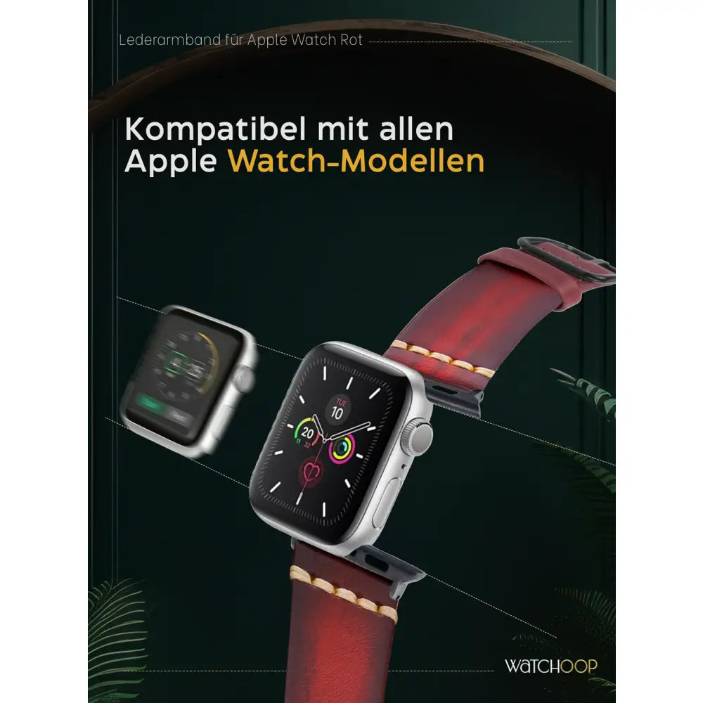 Lederarmband für Apple Watch Höchste Qualität Elegantes Design Hoher Tragekomfort Extra leicht - Watchoop - Hergestellt in Europa